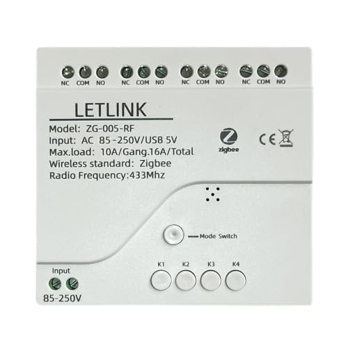 4 Channel Zigbee Smart Relay Switch,Smart Life/Tuya APP Remote Control,With Inching/Self-Lock/Interlock modle,Works with Tuya Zigbee Gateway (4CH Micro-Usb 5V/AC 110V)